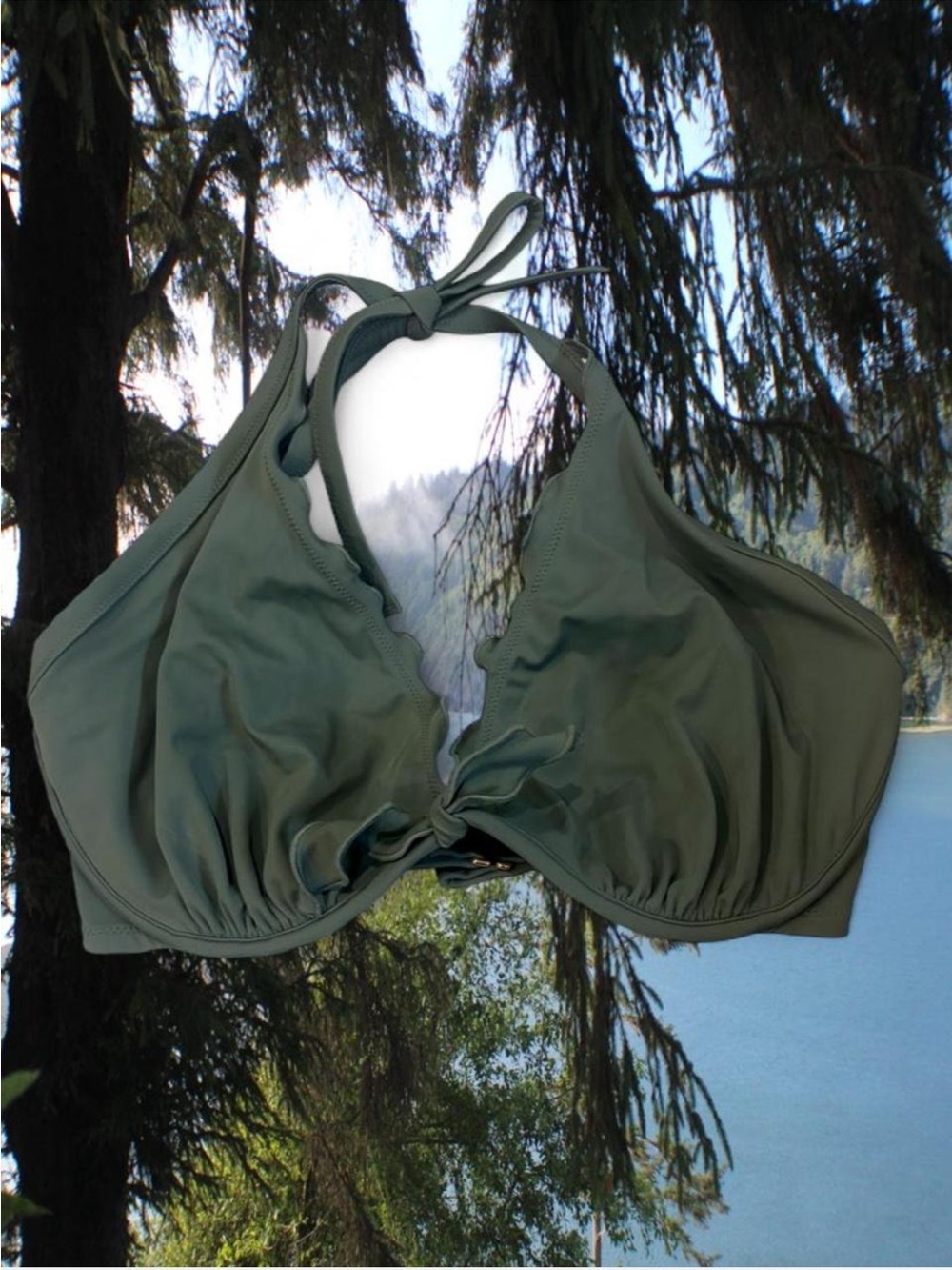 Women's Victoria’s Secret Sage Olive Green 36DDD unlined Halter Bikini Top